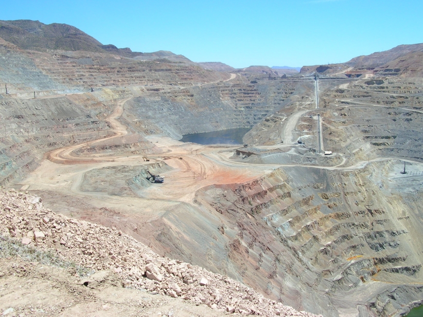 Main pit view to south, in pit crusher and conveyor